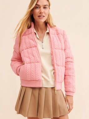 LoveShackFancy Anora Cable-Knit Bomber Jacket